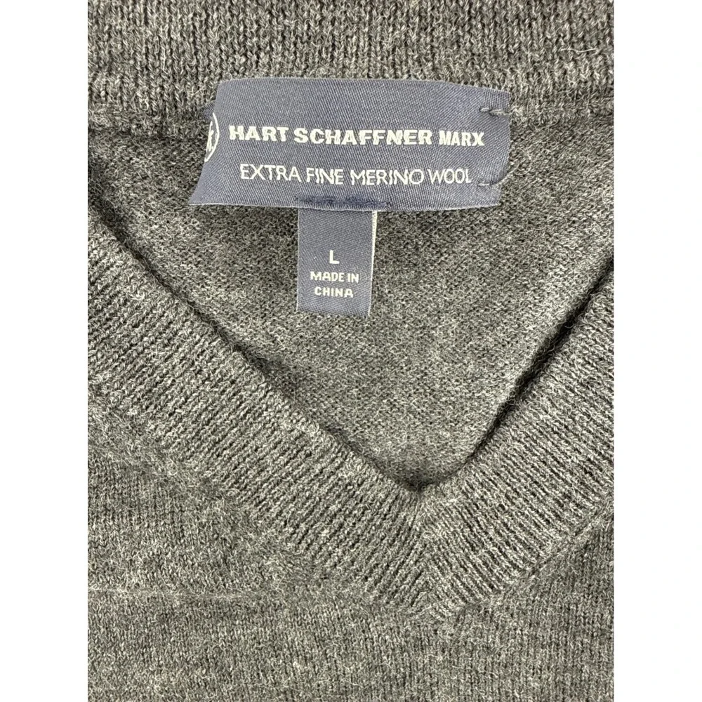 Hart Schaffner Marx Mens Gray 100% Extra Fine Merino Wool V-Neck Sweater Vest L